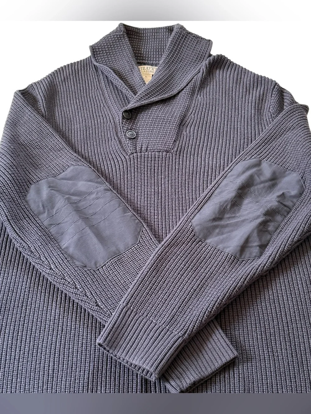 Duluth Trading Co Mens XL Charcoal Gray Ribbed Shawl Collar Knit Sweater